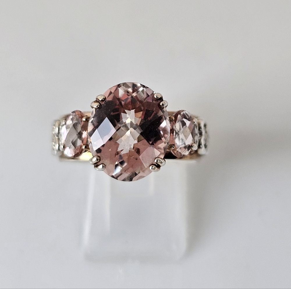 Natural Gems En Vogue Retired Morganite Palladium Rose Gold 925 Ring Sz 8! - Picture 4 of 17